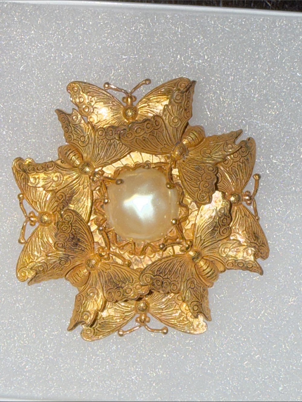 Vintage Signed Miriam Haskell Butterfly Cluster Brooch Baroque Faux Pearl